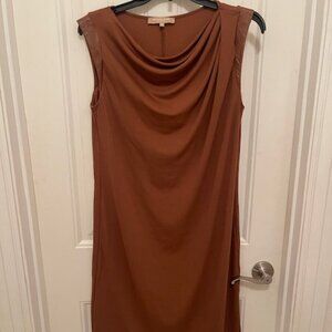 MICHAEL KORS BROWN COWL NECK LEATHER CAP SLEEVE DRESS  MADE IN ITALY WOMEN'S‎ 10